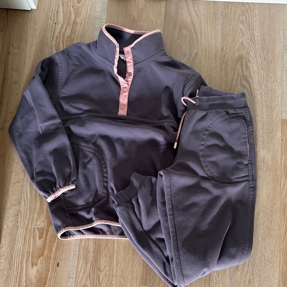 Athleta Girl Cozy Two-Piece Fleece Set in Purple with Pink Trim Size L/12